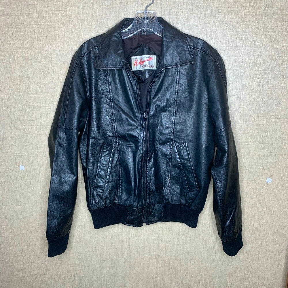 VTG Elegante by GRaIS Black Leather Bomber Jacket